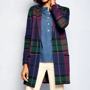Talbots Weekend Plaid 100% Merino Sweater Jacket with Pockets Size Medium